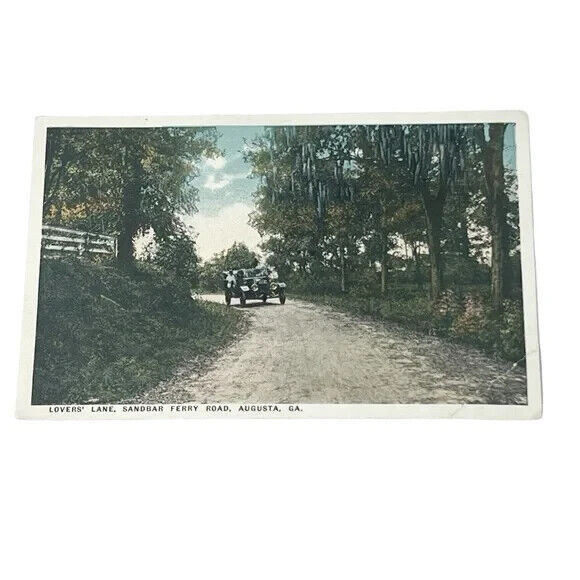 Postcard Lovers Lane Sandbar Ferry Road Augusta Georgia Antique Car A393