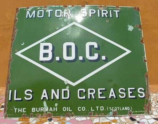 Original 1920's Old Vintage V Rare B.O.C. Motor Oil Porcelain Enamel Sign Board