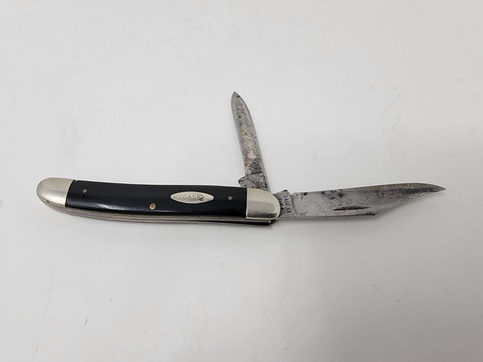 1970 CASE XX SERPENTINE JACK KNIFE W/ SMOOTH SLICK BLACK HANDLES - #22087 10 Dot
