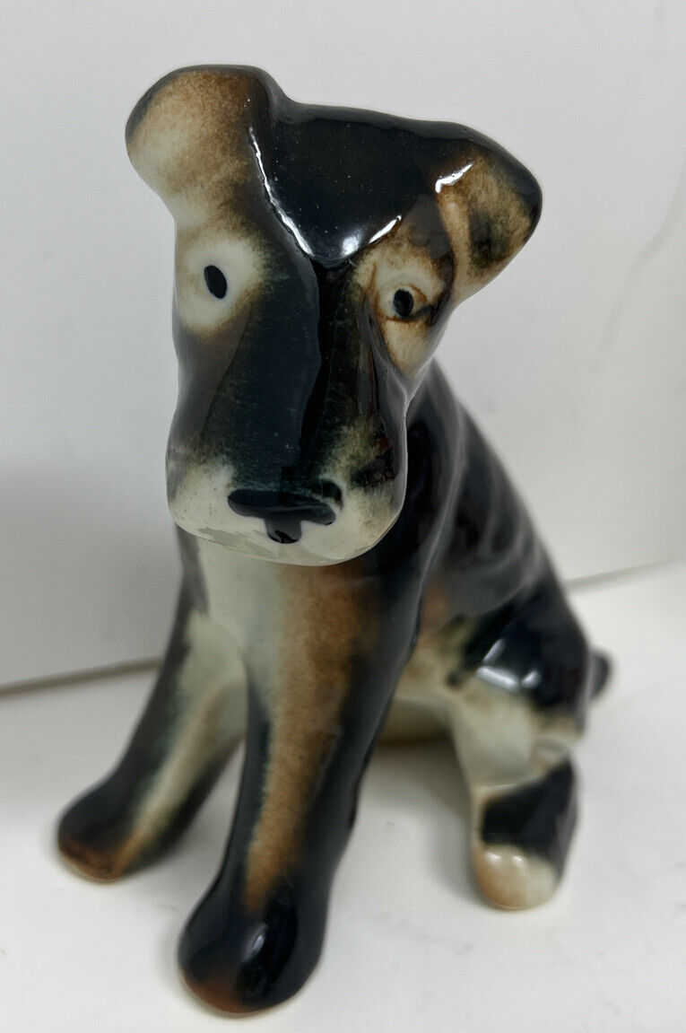 Vintage Tri-Colored (White Black Brown) Ceramic Terrier Figurine -