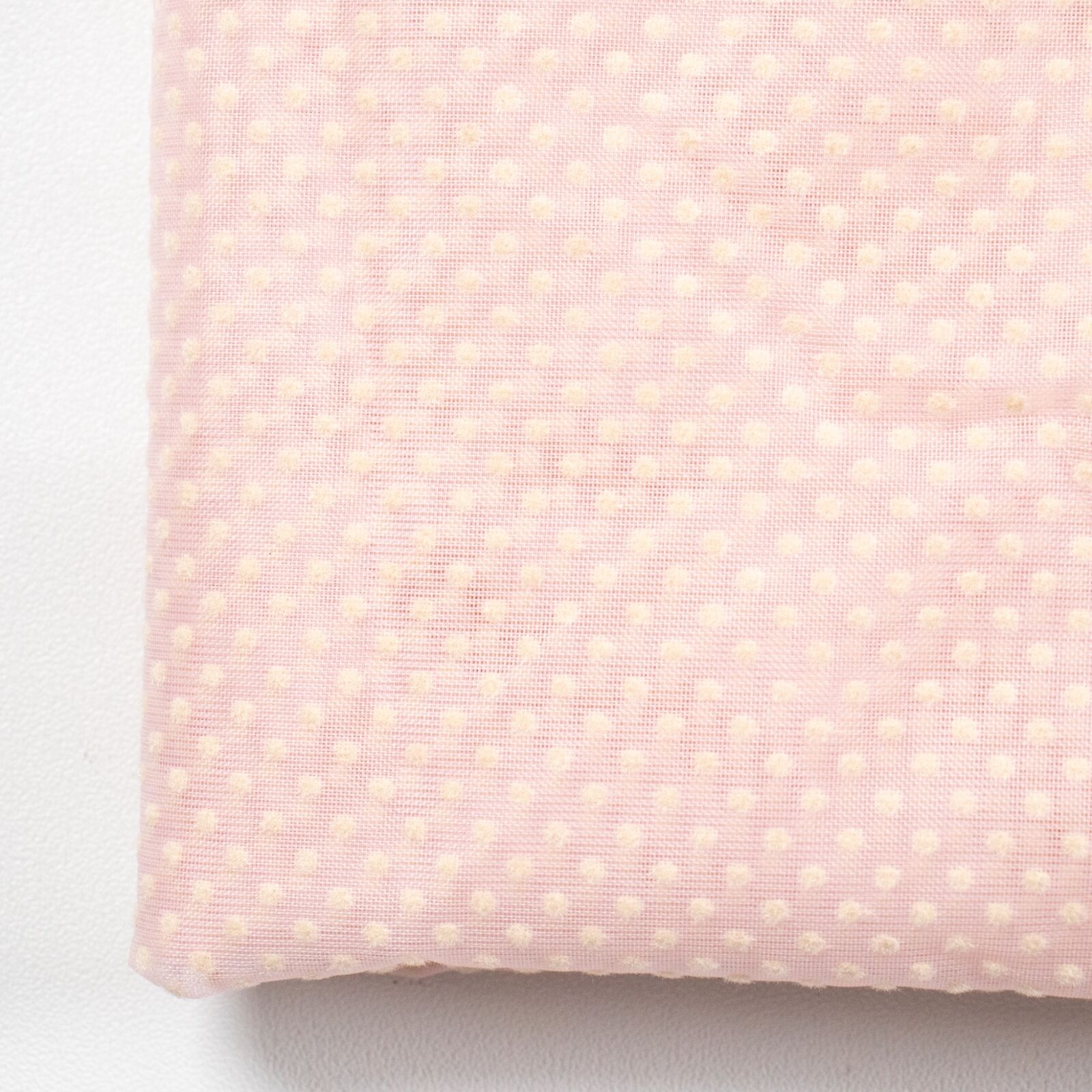 Vintage Flocked Fabric Ivory Swiss Dots on Pink 17x24 Doll Dress Sheer 44x36