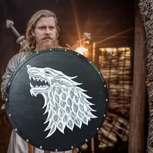 Medieval Designer Games of Thrones Ned Stark oak Dire wolf War Wooden Shield