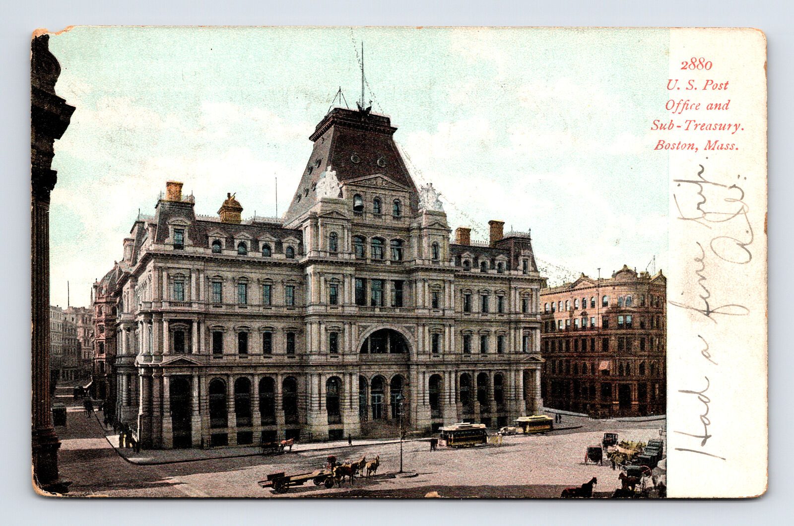 c1908 UDB Postcard Boston MA Massachusetts US Post Office Sub-Treasury Building