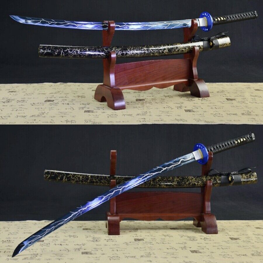 Hand Forge Japanese Samurai Sword Katana Blue High Manganese Steel Sharp Blade