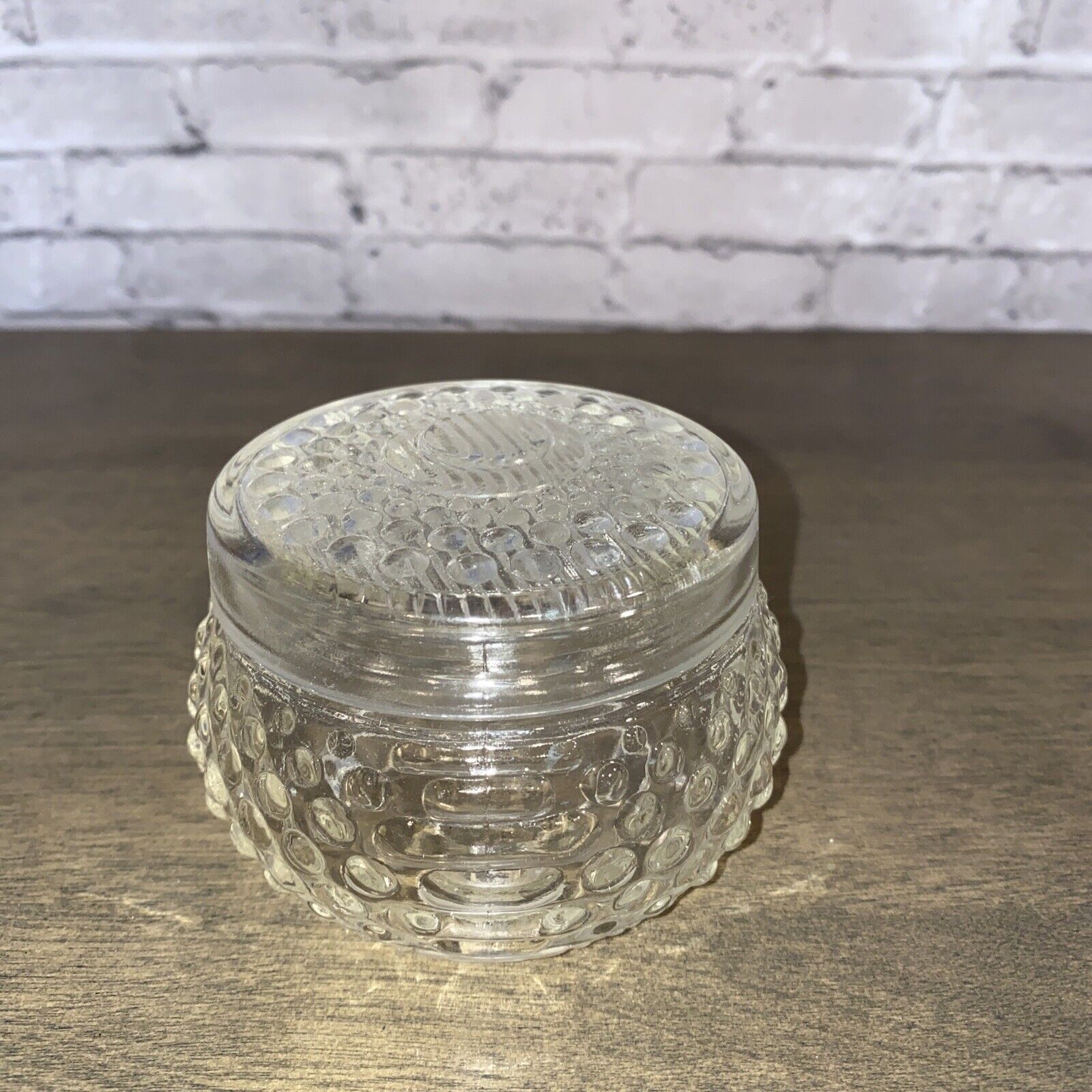 Vintage HOBNAIL Glass Bubble Lidded Powder Jar Trinket Jar 