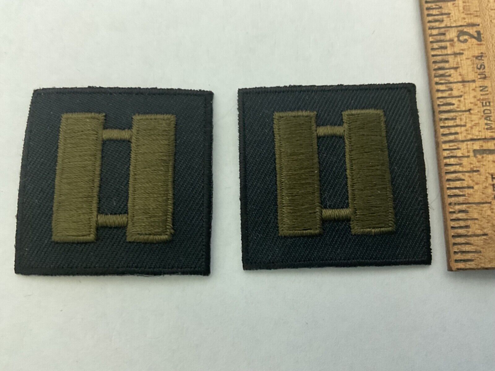 Pair Police,Law Enforcement Security Captain Bars  Collar Patches Black+OD Green