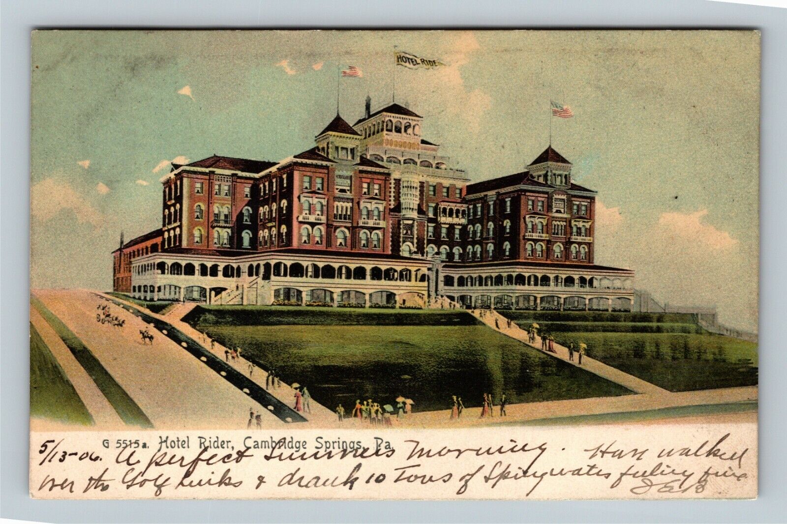 Cambridge Springs, Historic 1905 Hotel Rider Pennsylvania c1906 Vintage Postcard