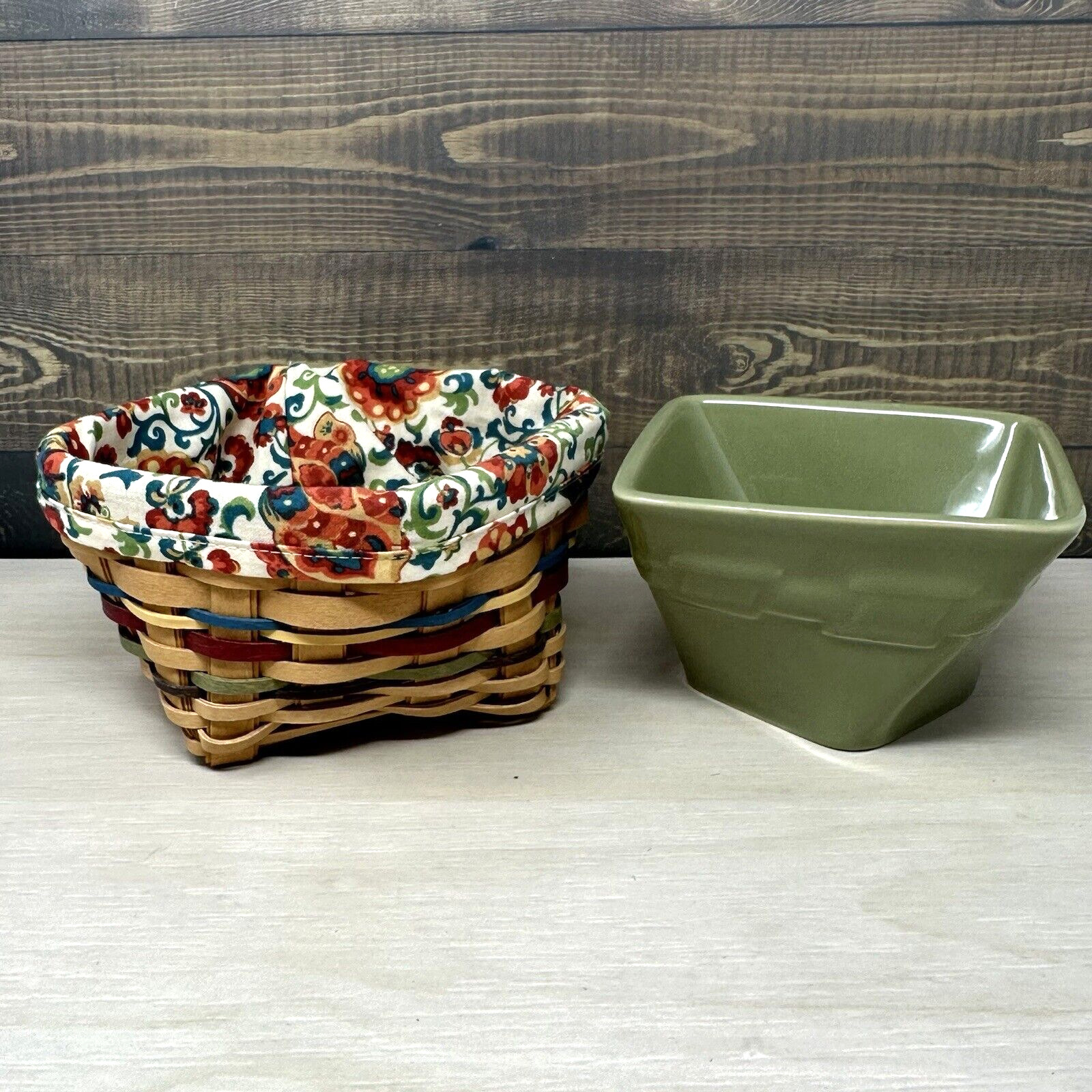 2011 Longaberger Small Twist Spice Market Basket With Pottery and Liner
