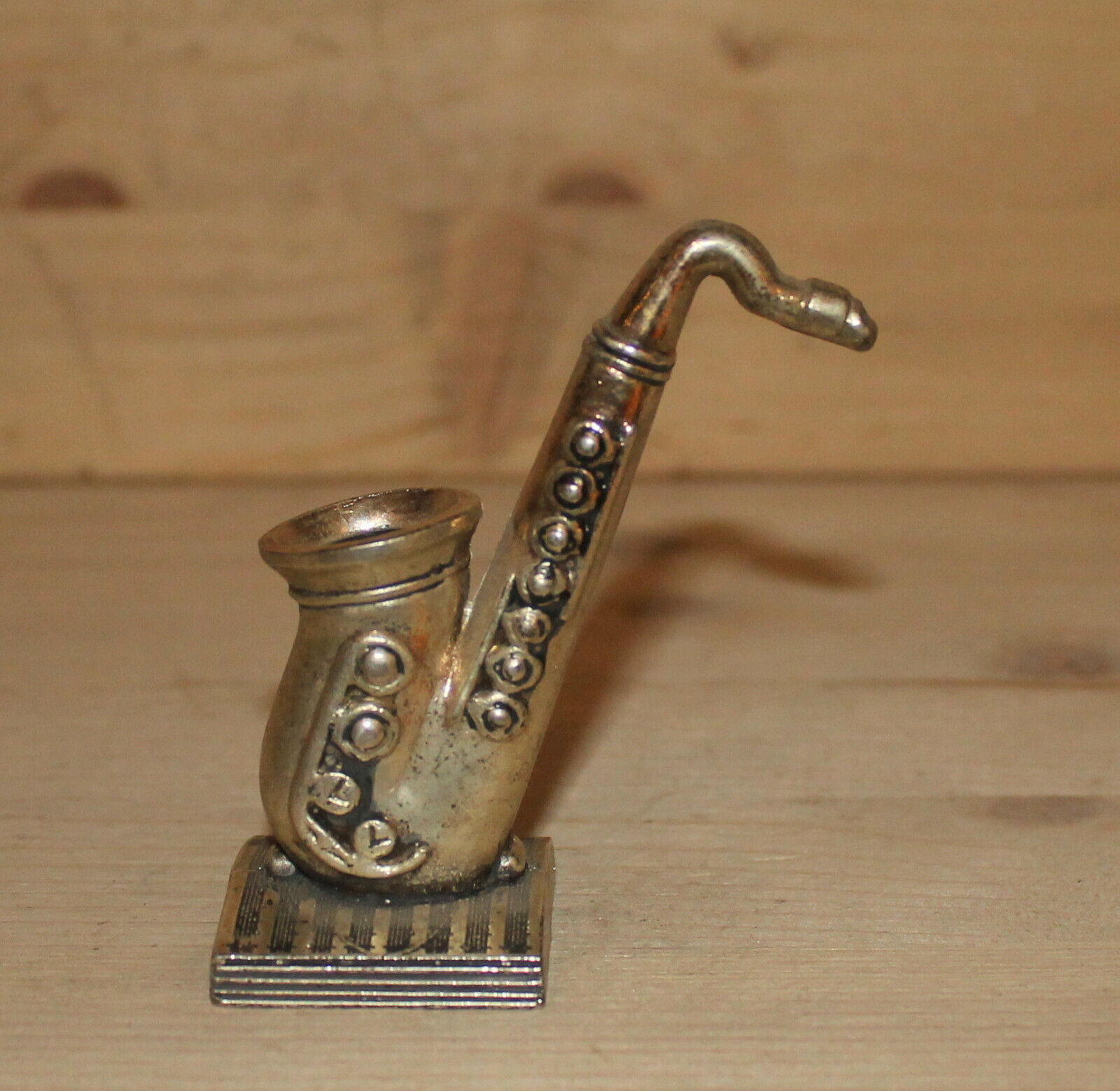 Vintage hand made small silver plated saxophone figurine