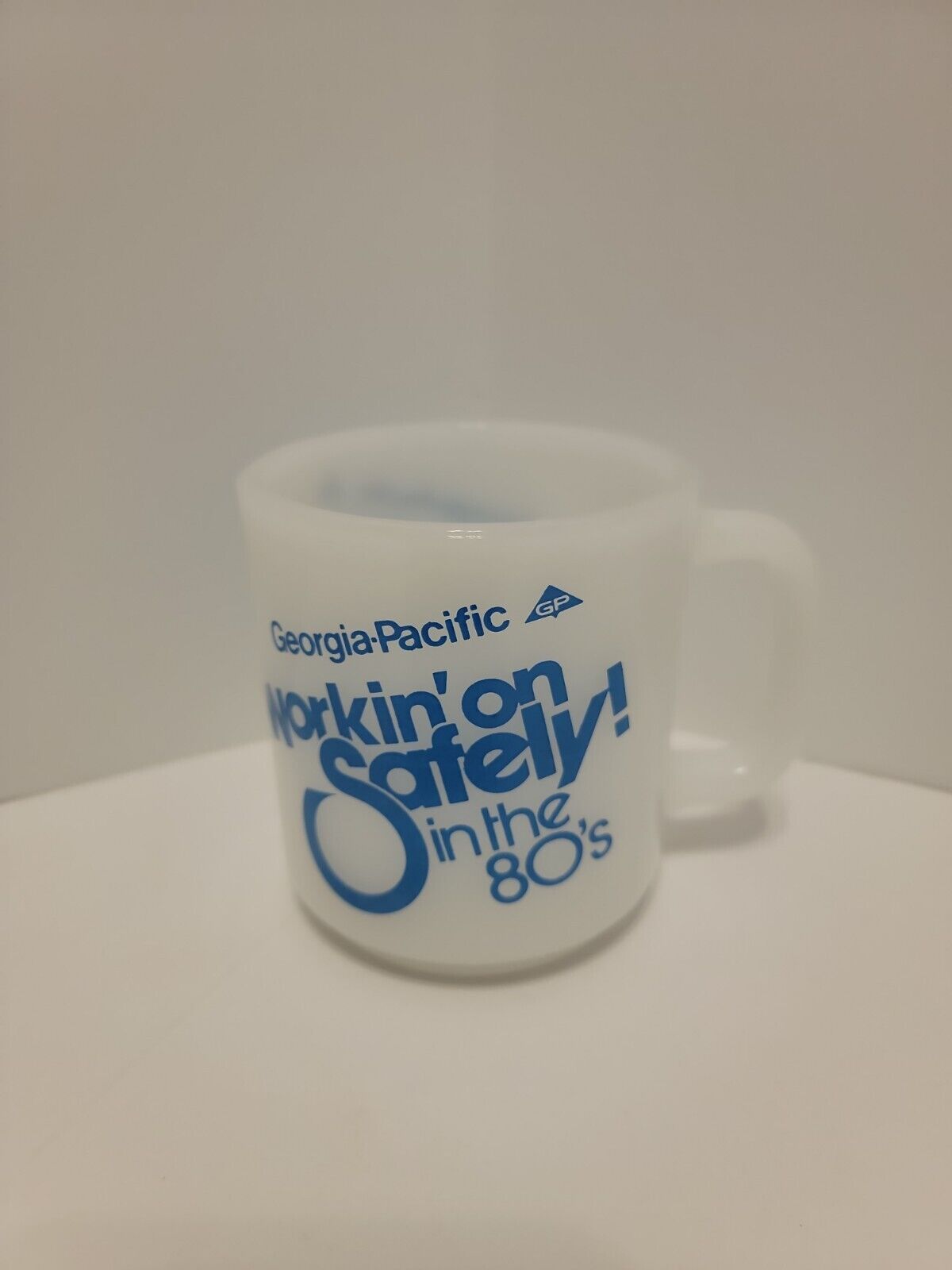 Vintage Glasbake Georgia Pacific D Handle Coffee Mug Cup Workin\' On Safely