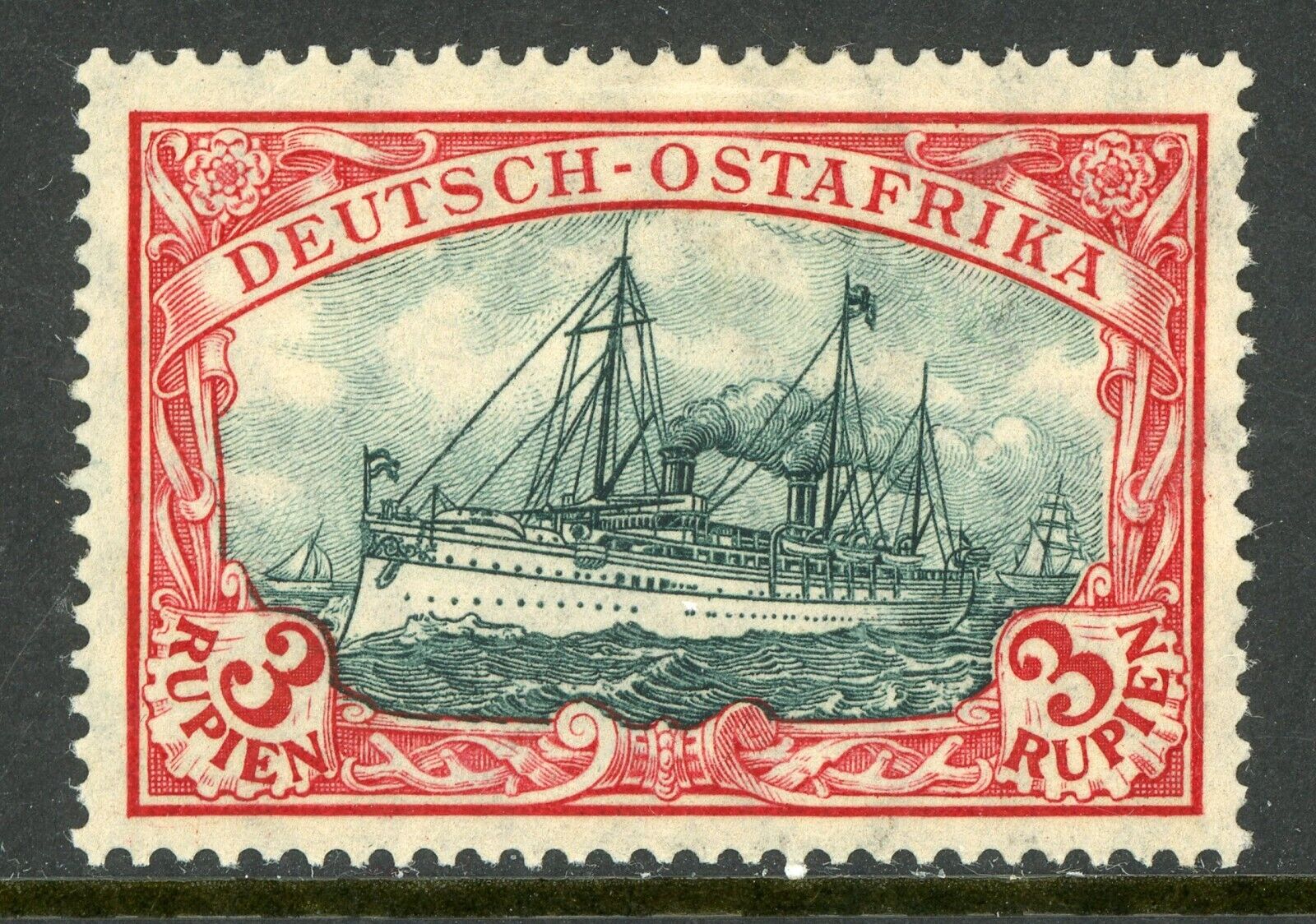 East Africa 1908 Germany 3 Rupie Yacht Ship Watermark Scott # 21 Mint E421