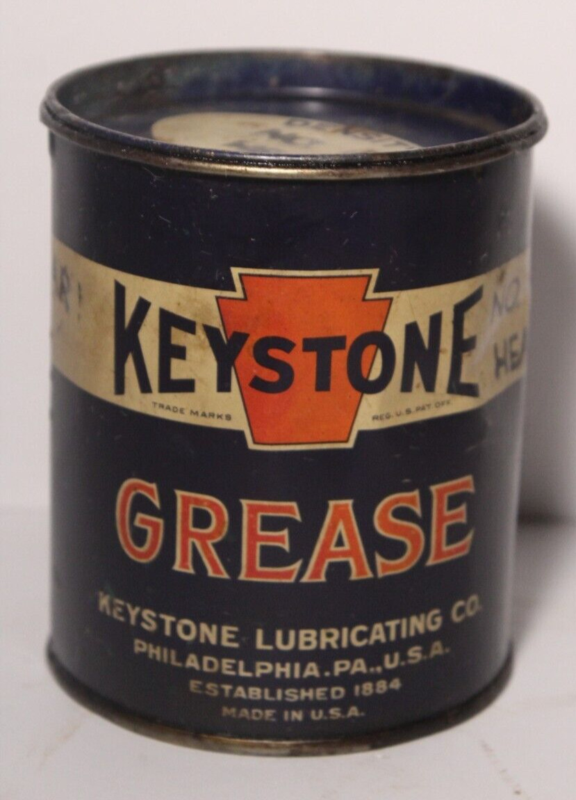 1930s Vintage KEYSTONE GREASE CAN OIL CAN TIN LITHO PENNSYLVANIA OIL CAN 1 POUND