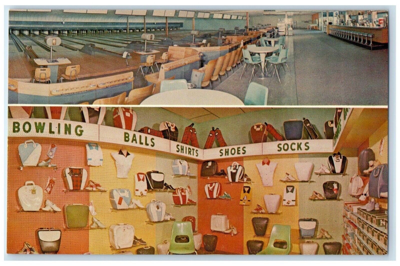 c1960's Shawnee Village Bowl Interior Shawnee Kansas KS Unposted Bags Postcard