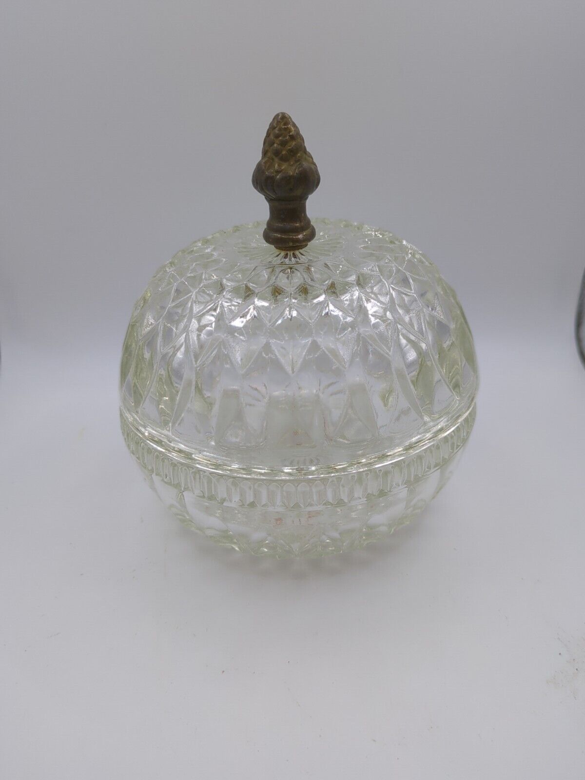 Vintage Indiana Glass Pressed Diamond Cut Clear Lidded Candy Dish-Mt. Vernon Pat