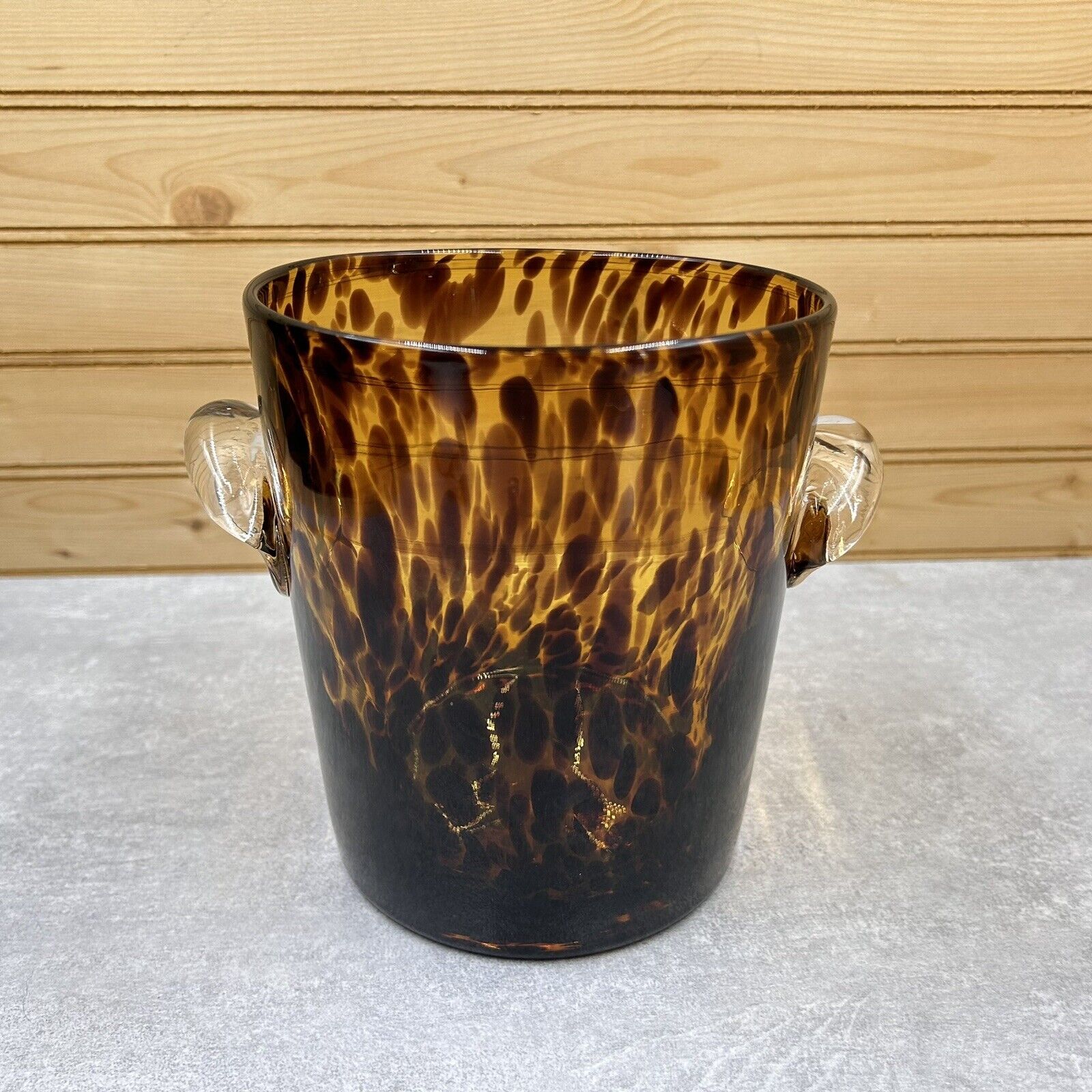 Vintage Handblown Glass Tortoise Shell Ice Bucket Champagne Wine Cooler Vase