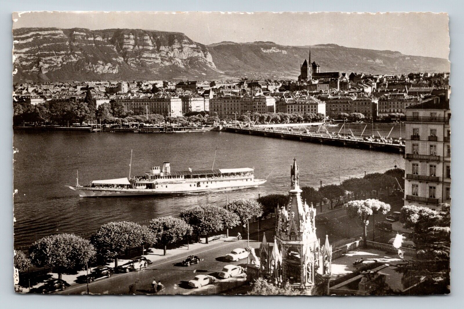 VINTAGE RPPC Postcard: Geneve, Switzerland Brunswick Monument Mont-Blanc Bridge