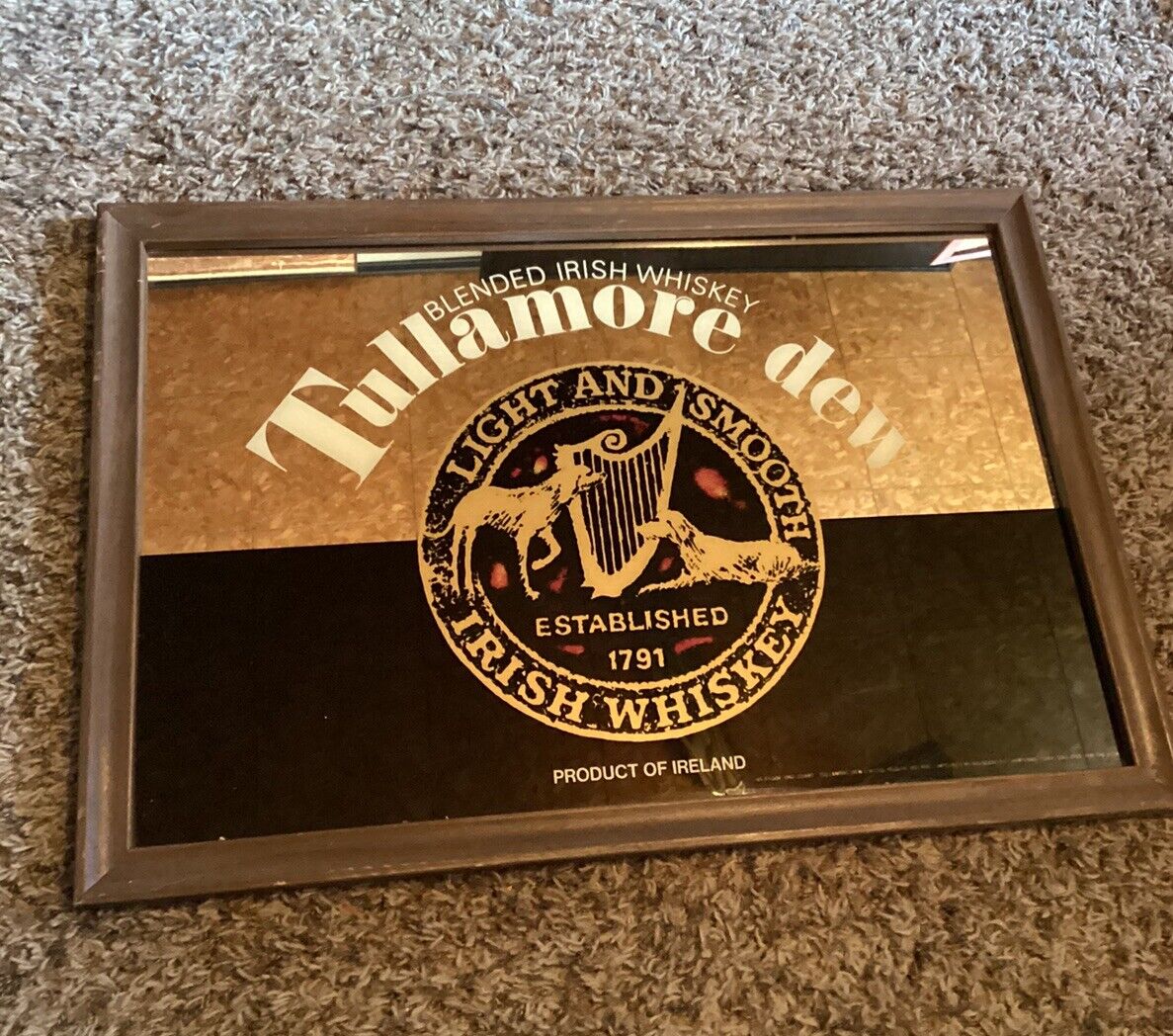 Vntg Rare Tullamore Dew Irish Whiskey Ireland Bar Sign Mirror