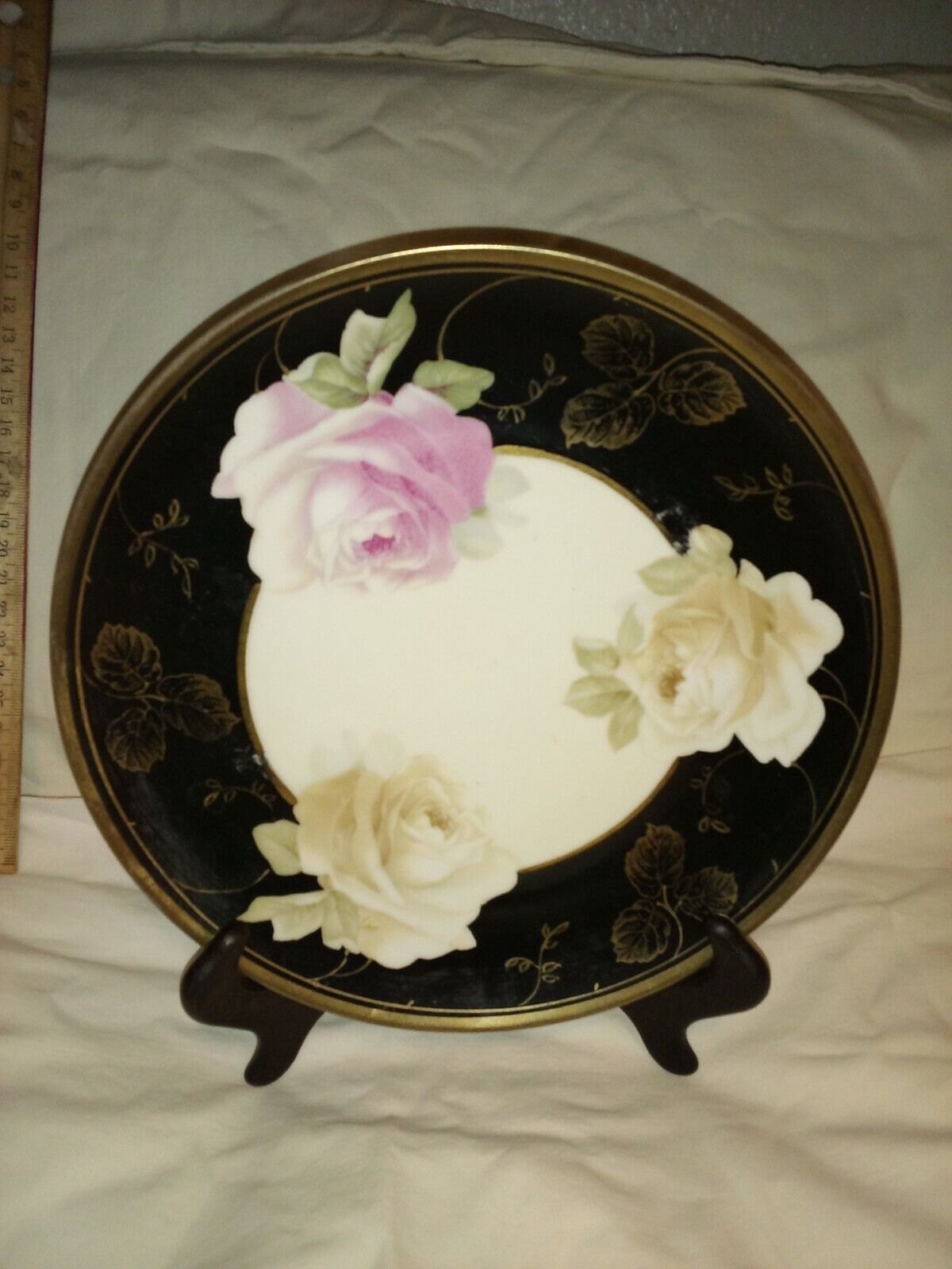porcelain antique royal munich germany black art plate dish art nouveau roses