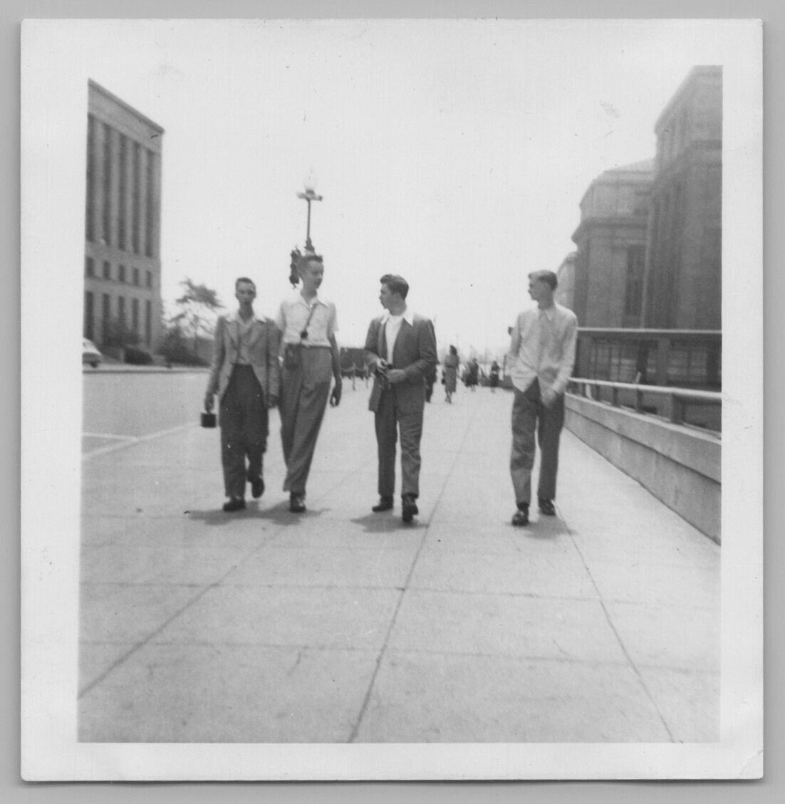 5J Photograph Handsome Group Young Men Walking City Holding Cameras 1940-50\'s 