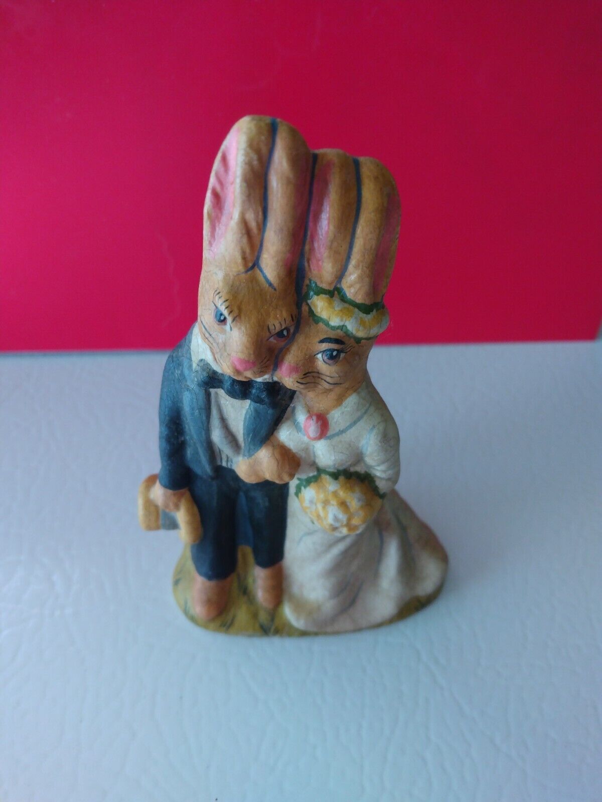 Vaillancourt Folk Art Bunny Rabbit Bride Groom Wedding Couple 3.5in Tall
