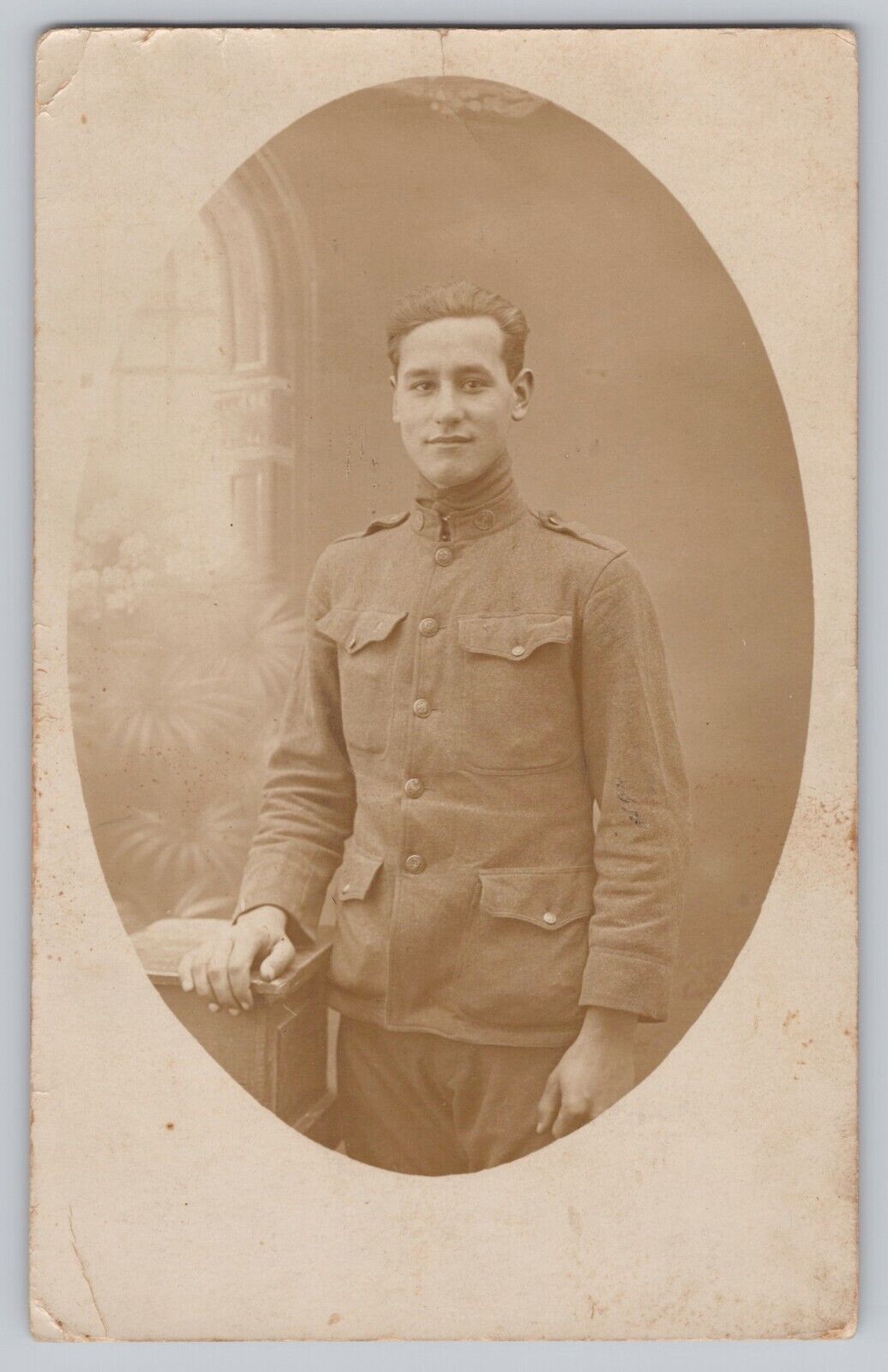 WWI RPPC AEF Young Male Soldier Studio Portrait Postcard US Army ADA Ohio