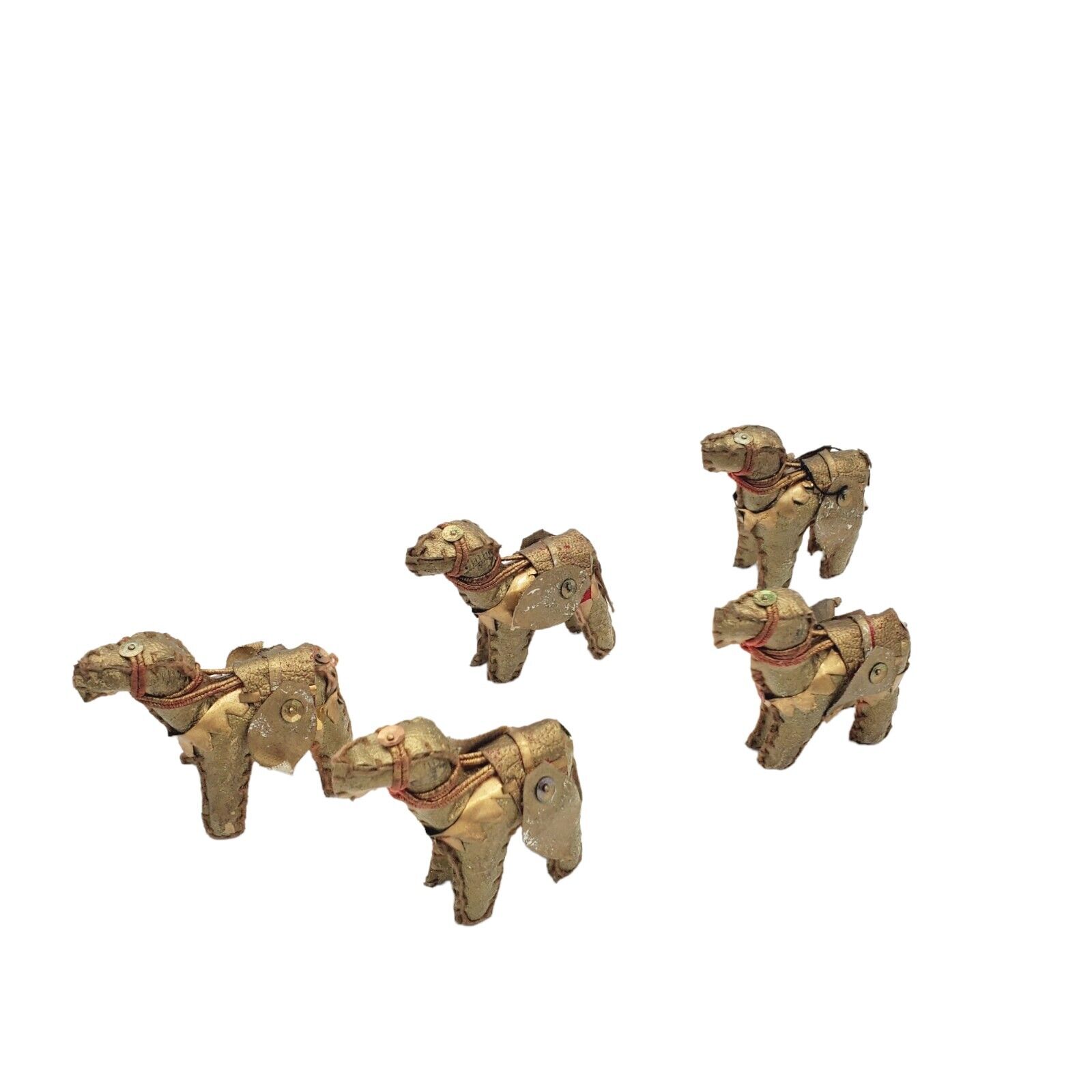 Camel Hand Stitched Stuffed Gold Miniature Figurine Folk Art 5 pcs Nativity VTG