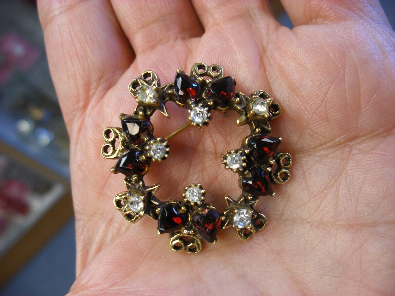 Vintage Red and Clear Rhinestone Pin Brooch #A237