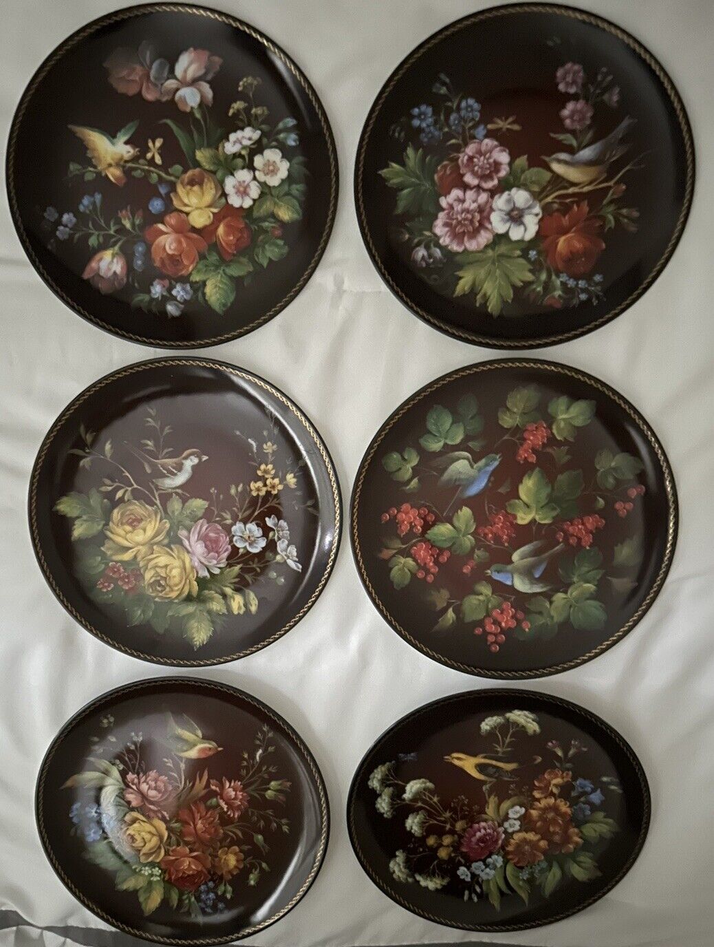 Byliny Porcelain RUSSIAN Plate Set of 6 by Sergey Rogatov Bird Flowers
