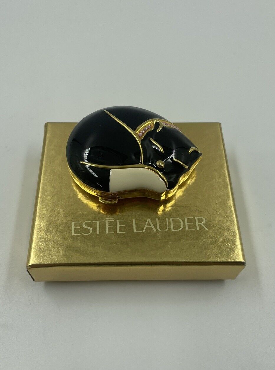Vintage Estee Lauder Cat Lucidity Translucent Pressed Powder Compact Black Ename