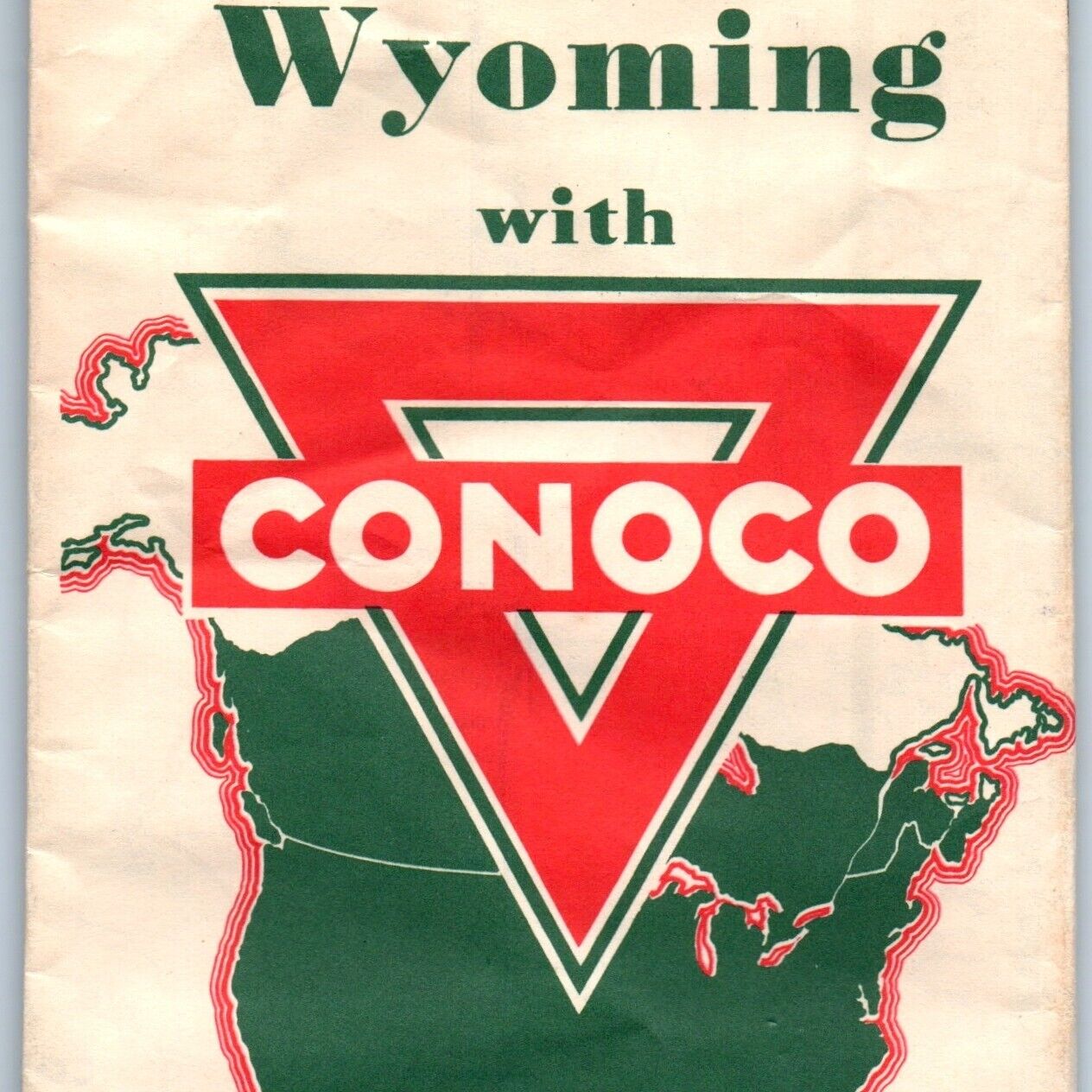 1939 Wyoming Conoco Oil Gas Road Map +Casper Cheyenne Ogden Yellowstone Park 4E