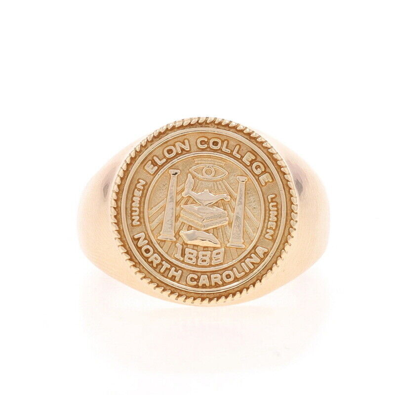 Yellow Gold Elon College Seal Signet Class Ring - 14k North Carolina