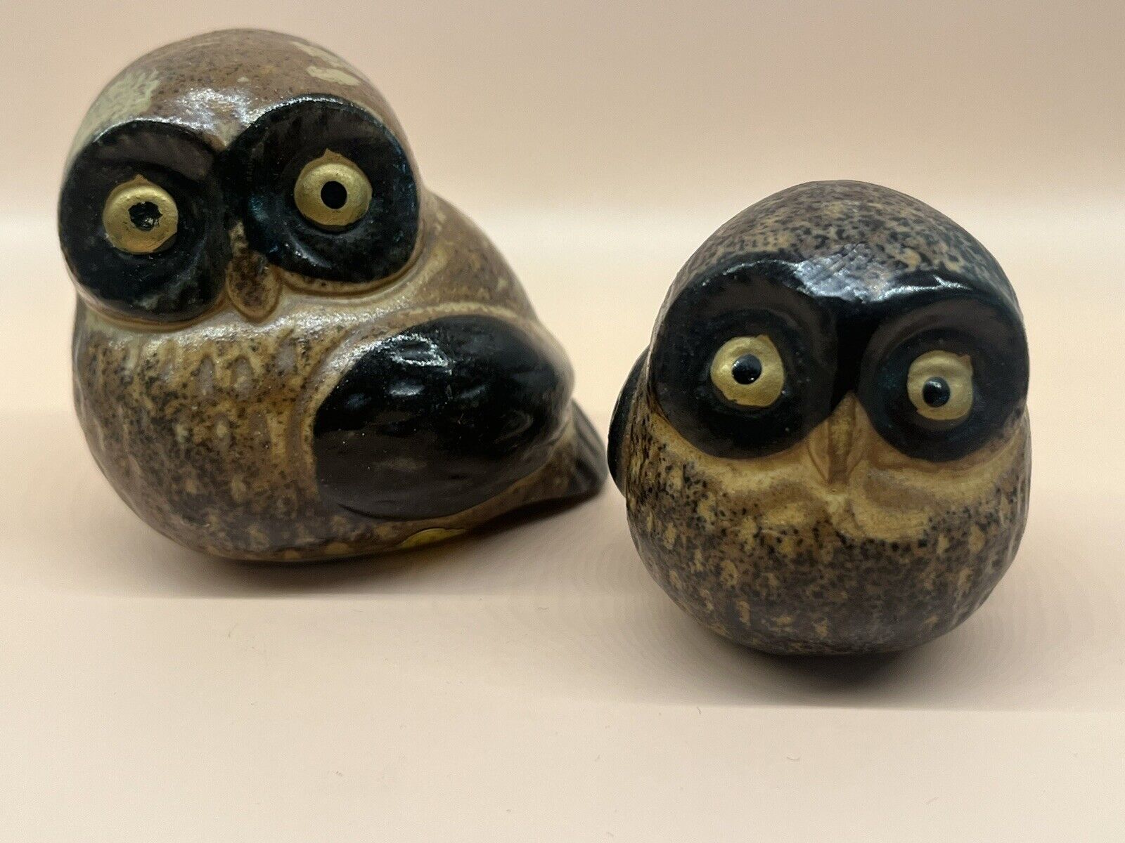 Otagiri OMC Stoneware Owl Figurines Set of 2 Japan Bird MCM 70s Grannycore EUC