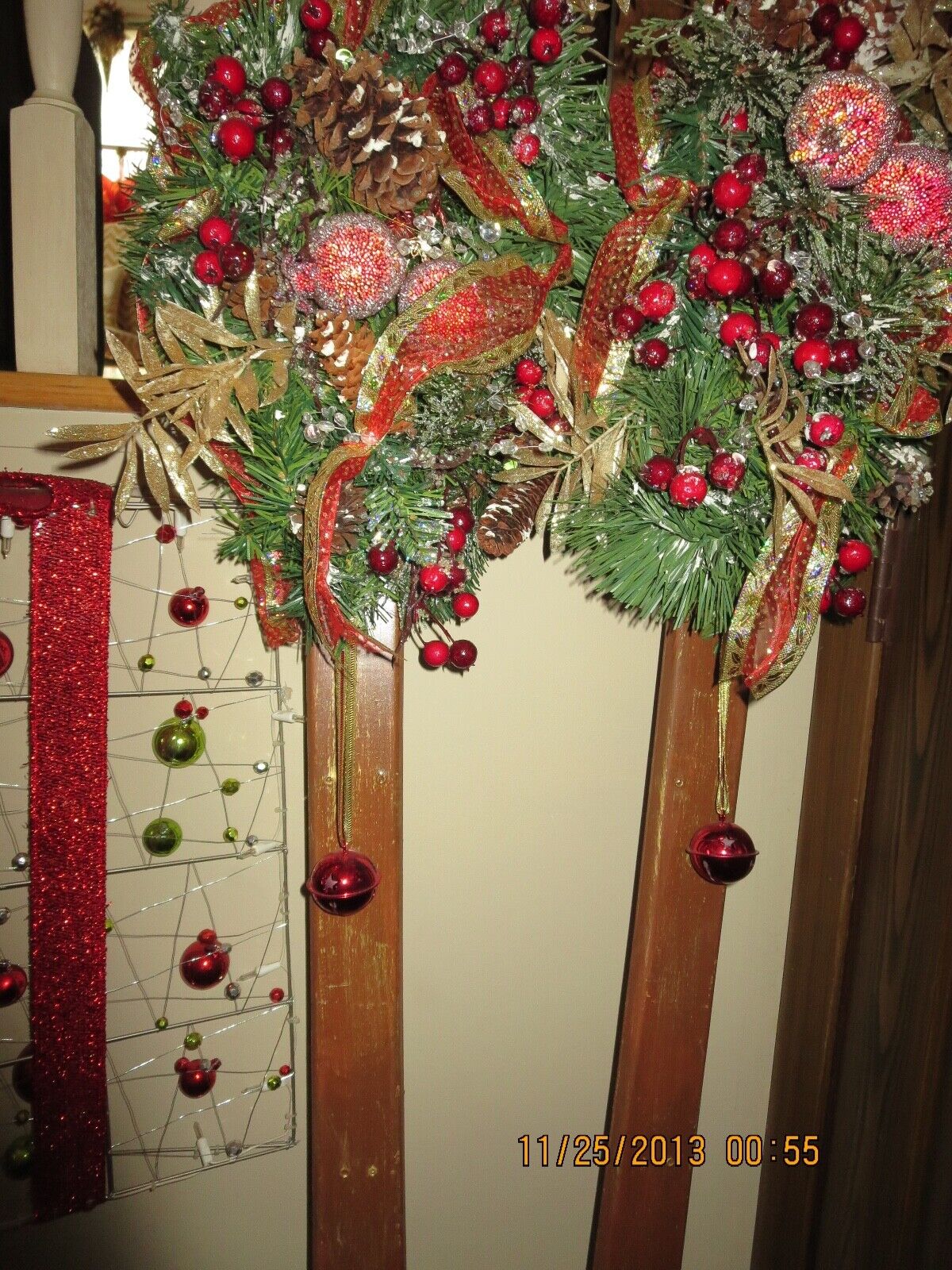PAIR OF VINTAGE SKIS DECORATED FOR THE HOILDAYS--#Y24A-4