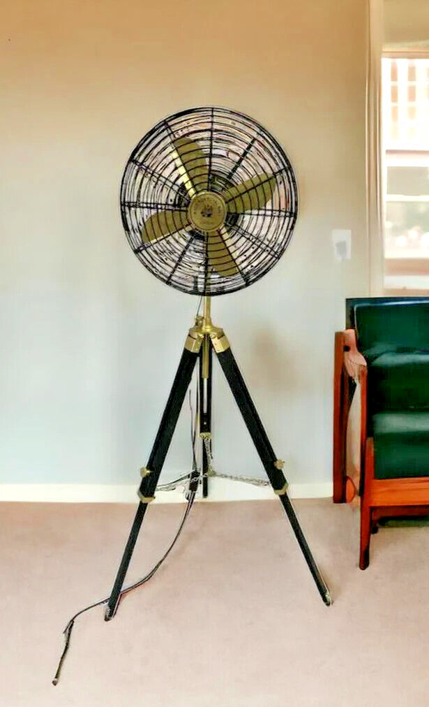 Antique Brass Vintage Reproduction electric floor fan with Tripod-Vintage