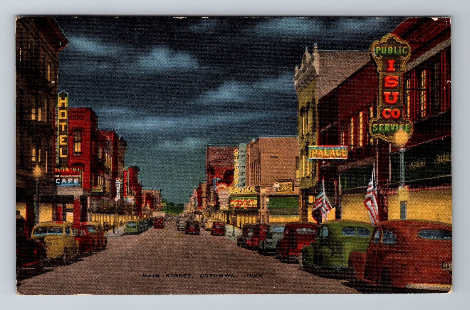 Ottumwa IA-Iowa, Main Street, Advertising, Antique, Vintage c1943 Postcard