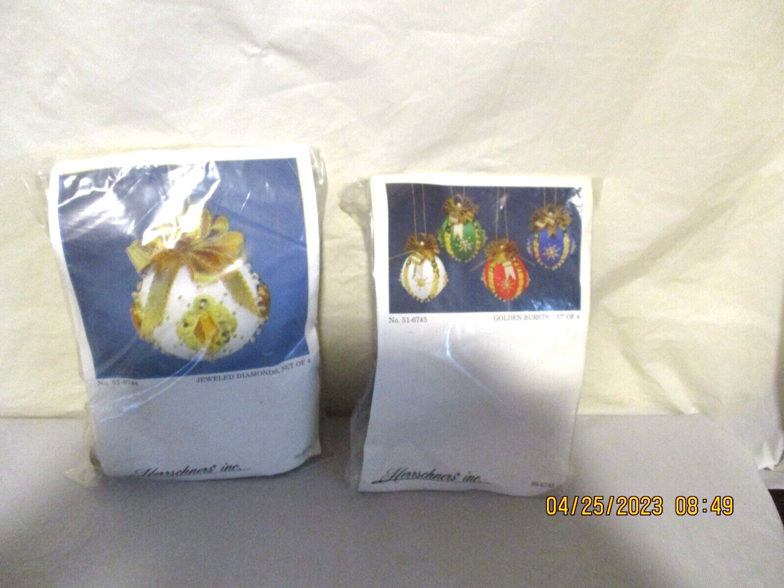 Vintage Herrschners Lot of 2 Satin Ball Sequin Bead Ornament Kits New Old Stock