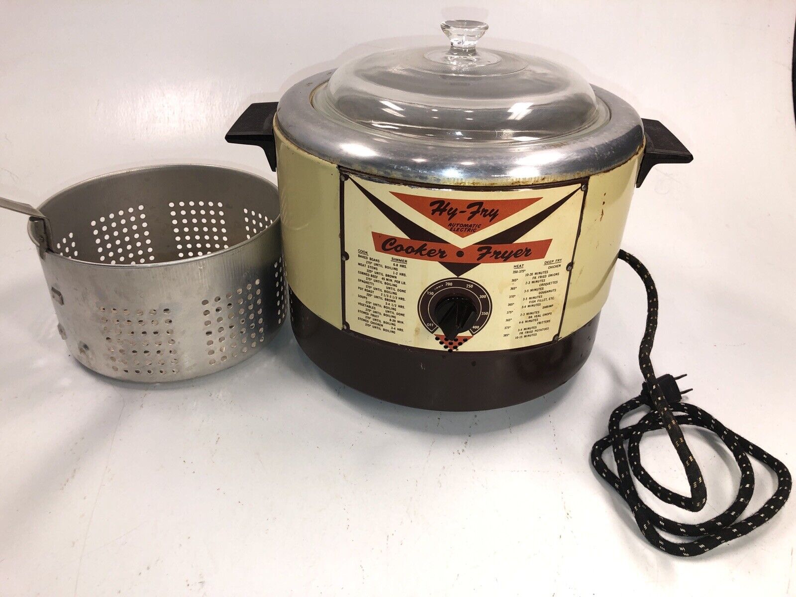 Vintage HY FRY Automatic Electric Cooker Fryer #M-200 Made in USA Works