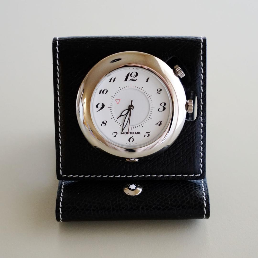 MONTBLANC Travel Watch in White Desk Clock Black w/ Case Used 