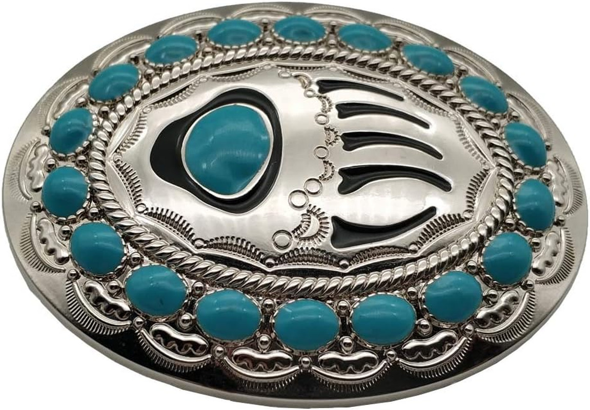 Stunning Native American Bear Paw Turquoise Belt Buckle with Silver Polish