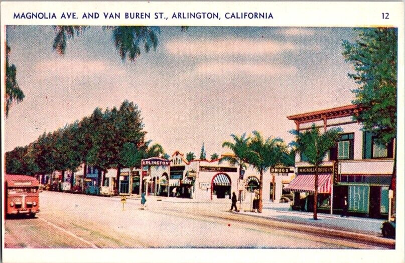 Postcard Magnolia Ave. Van Buren St.  Arlington CA California c.1915-1930  K-108