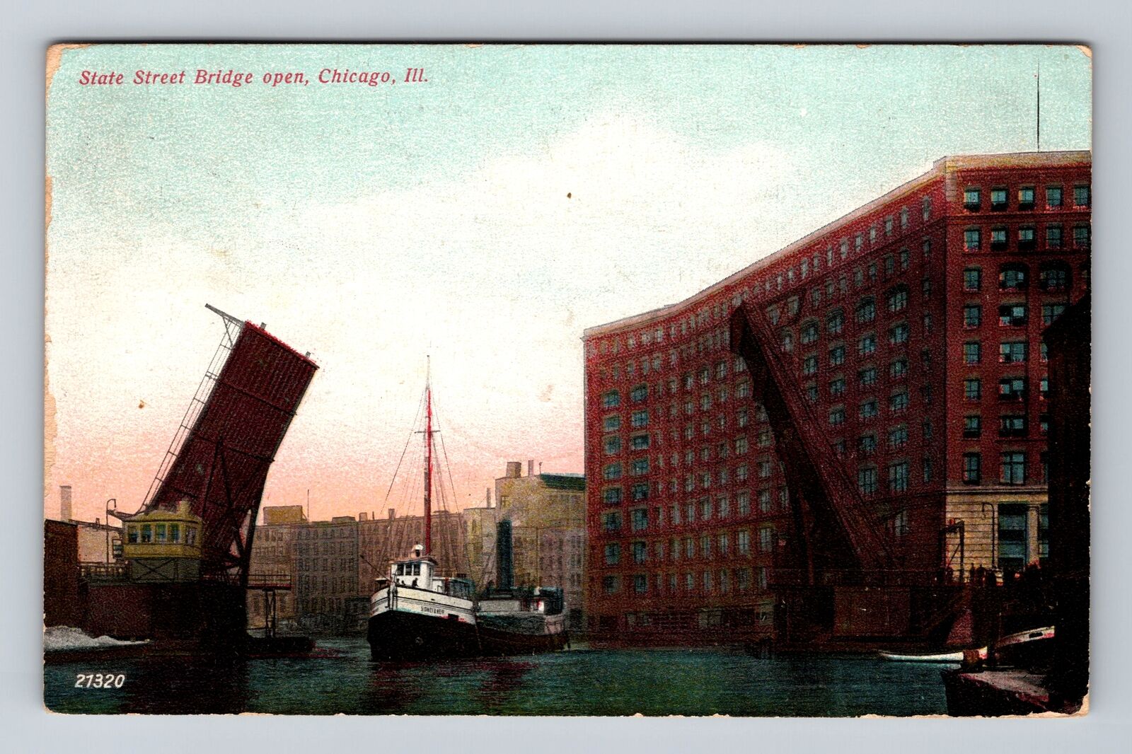 Chicago IL-Illinois, State Street Bridge Open, Antique Vintage c1907 Postcard