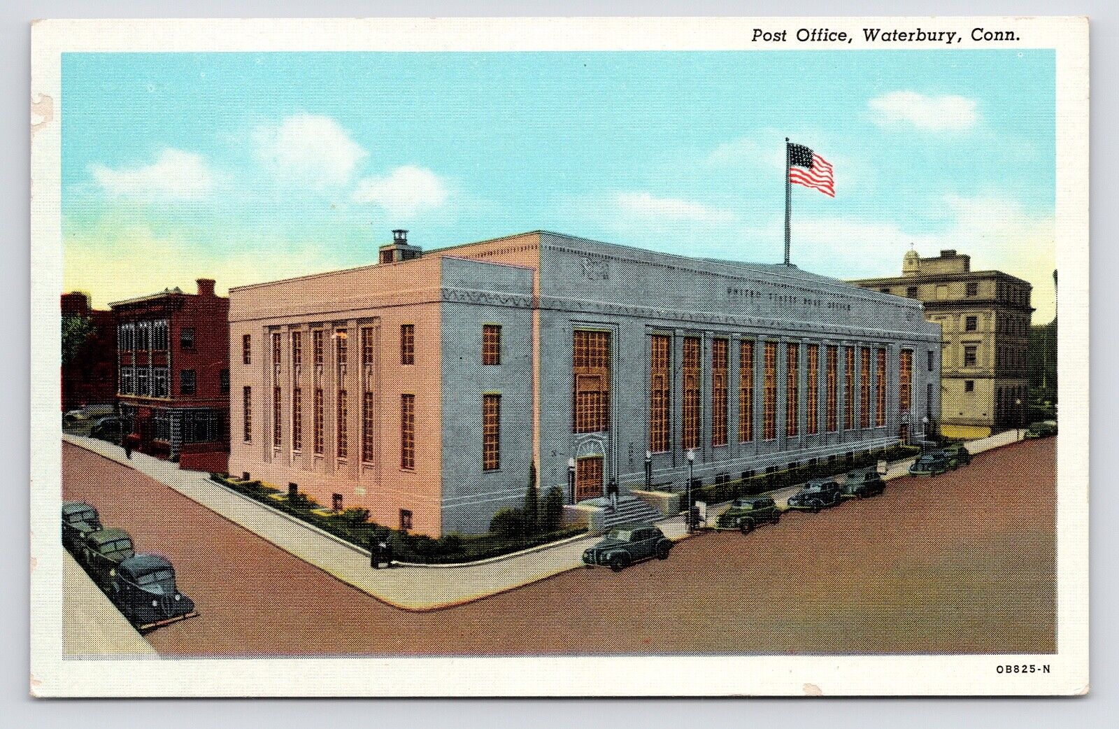 c1930s Post Office Street View Downtown Cars Waterbury Connecticut CT Postcard