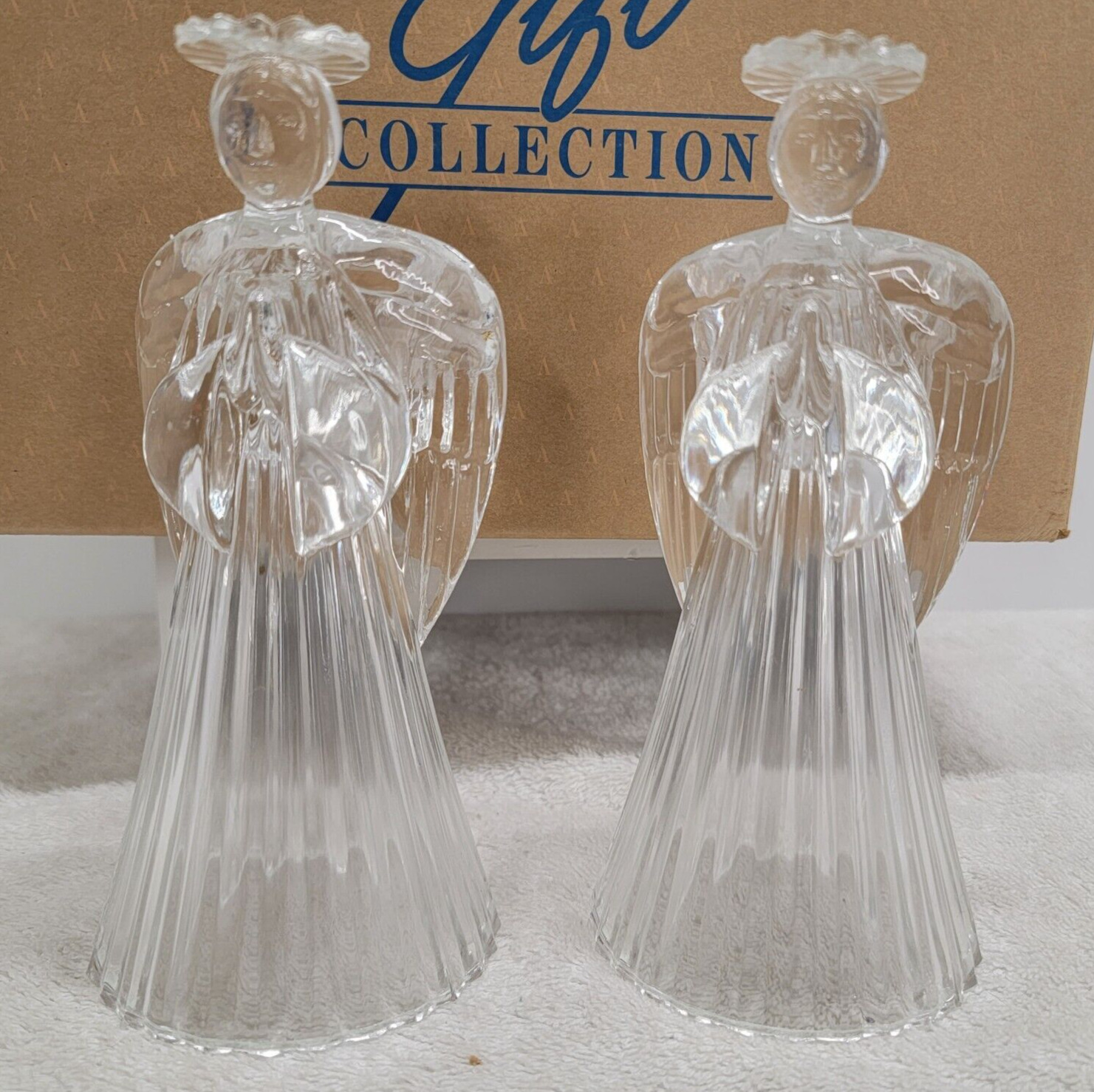 Vintage Avon Glowing Angel Crystal Candlesticks 1992 SET OF 2 WITH BOX 24% Lead