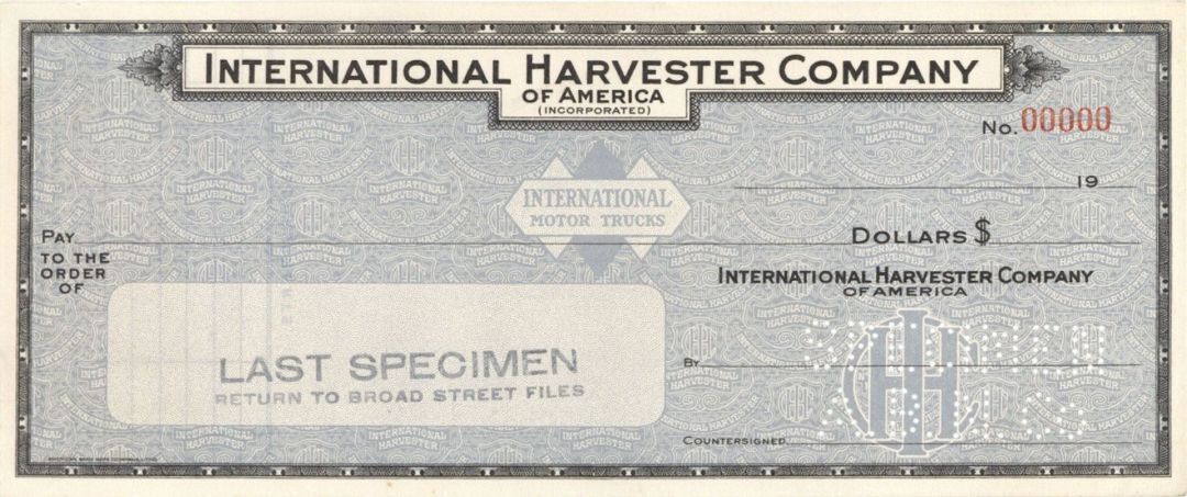 Interntional Harvester Company of America Inc. - American Bank Note Company Spec