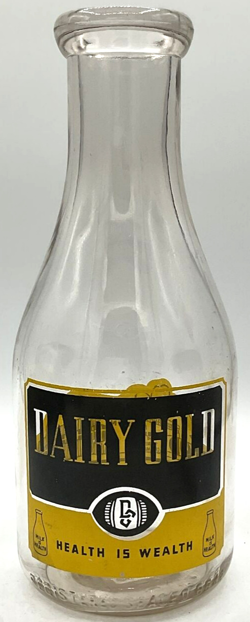 Vintage Pyroglaze Dairy Gold Cheyenne Wyoming Milk Bottle Sunrise Creamery Deco