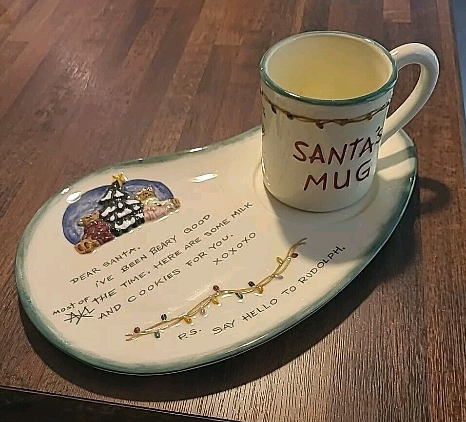 boyds bears Santa’s Milk & Cookies Plate And Mug Cup Set Rare (18 Pictures)