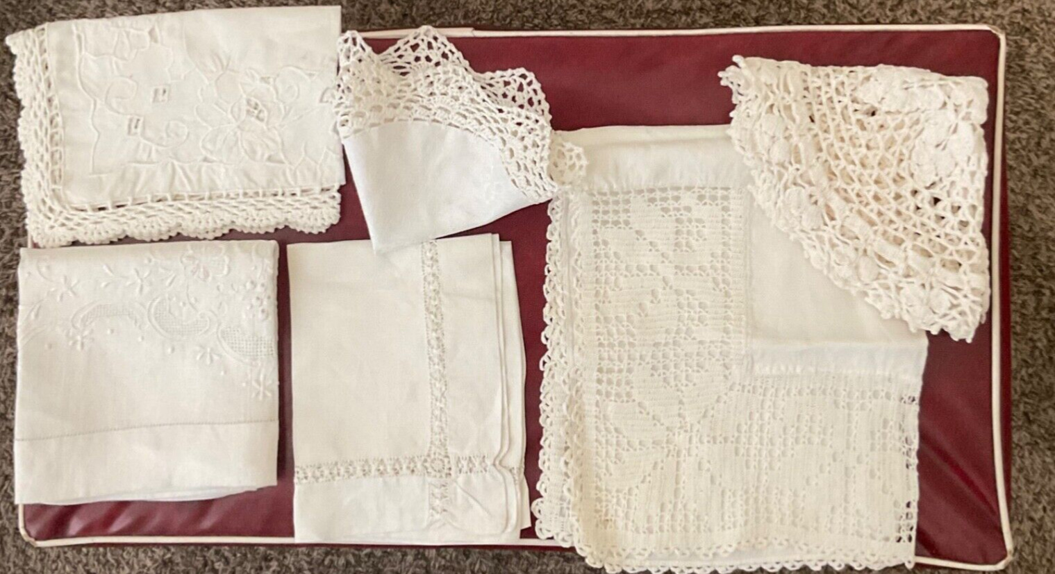 Vintage White Lot of 6 Doilies * Runner* All appear Handcrafted* Lovely Details