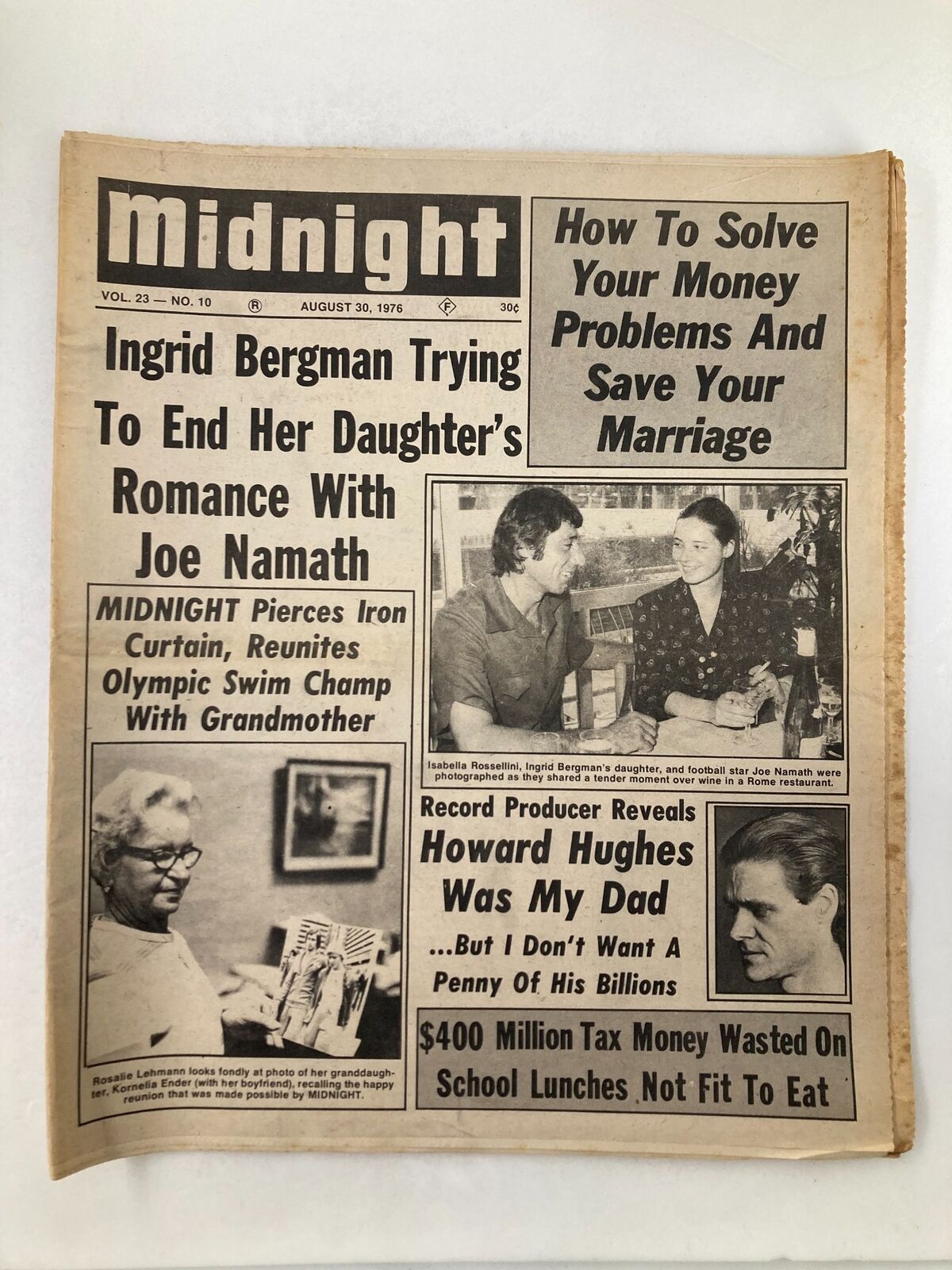Midnight Tabloid August 30 1976 Vol 23 #10 Isabella Rossellini & Joe Namath