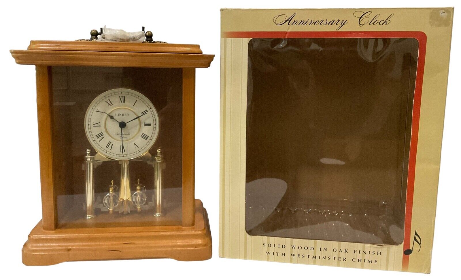 Linden Quartz anniversary clock. Solid wood with Westminster chime. Battery.