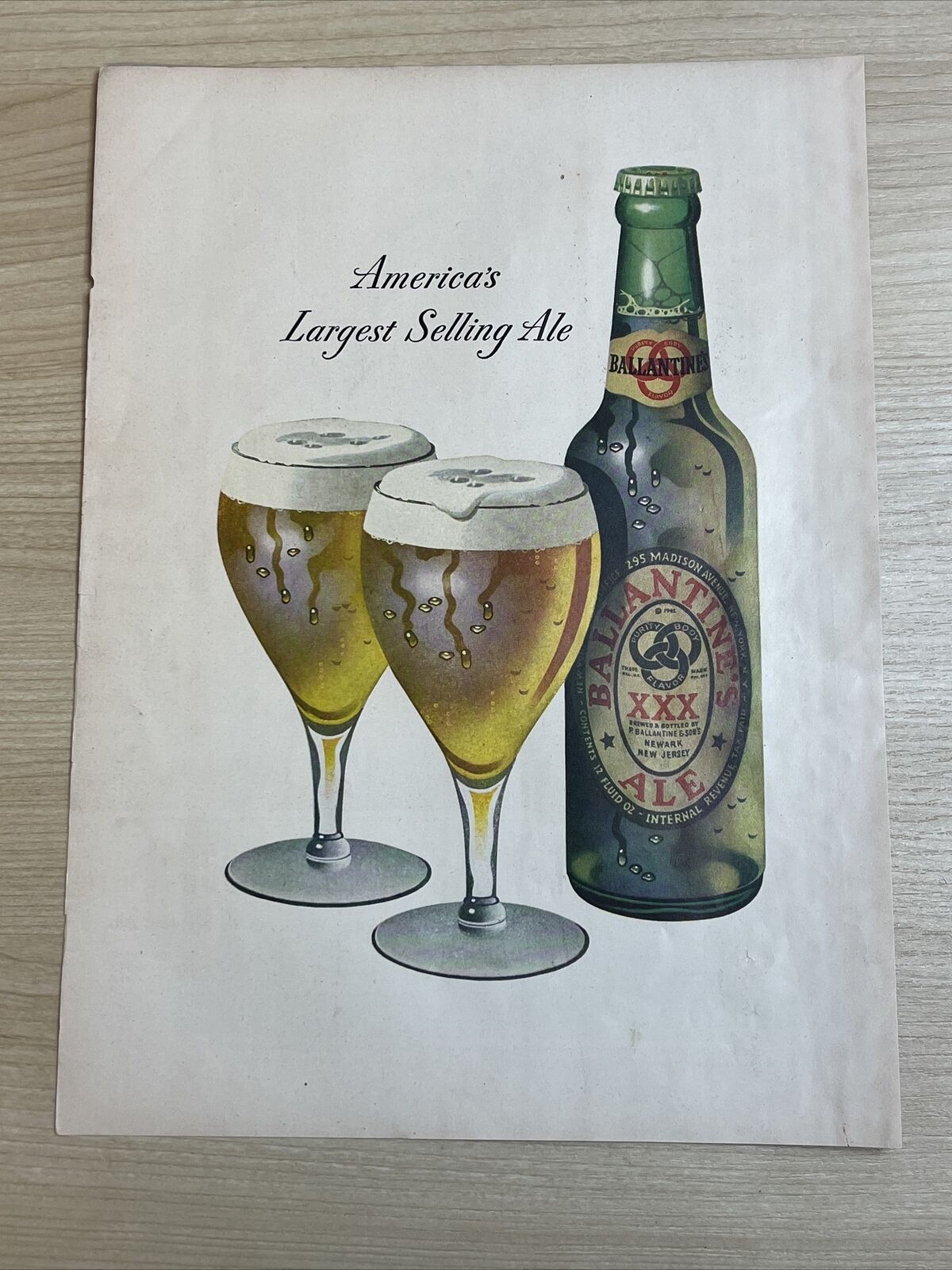 Ballantine's Ale Beer America New Jersey 1947 Vintage Print Ad Life Magazine